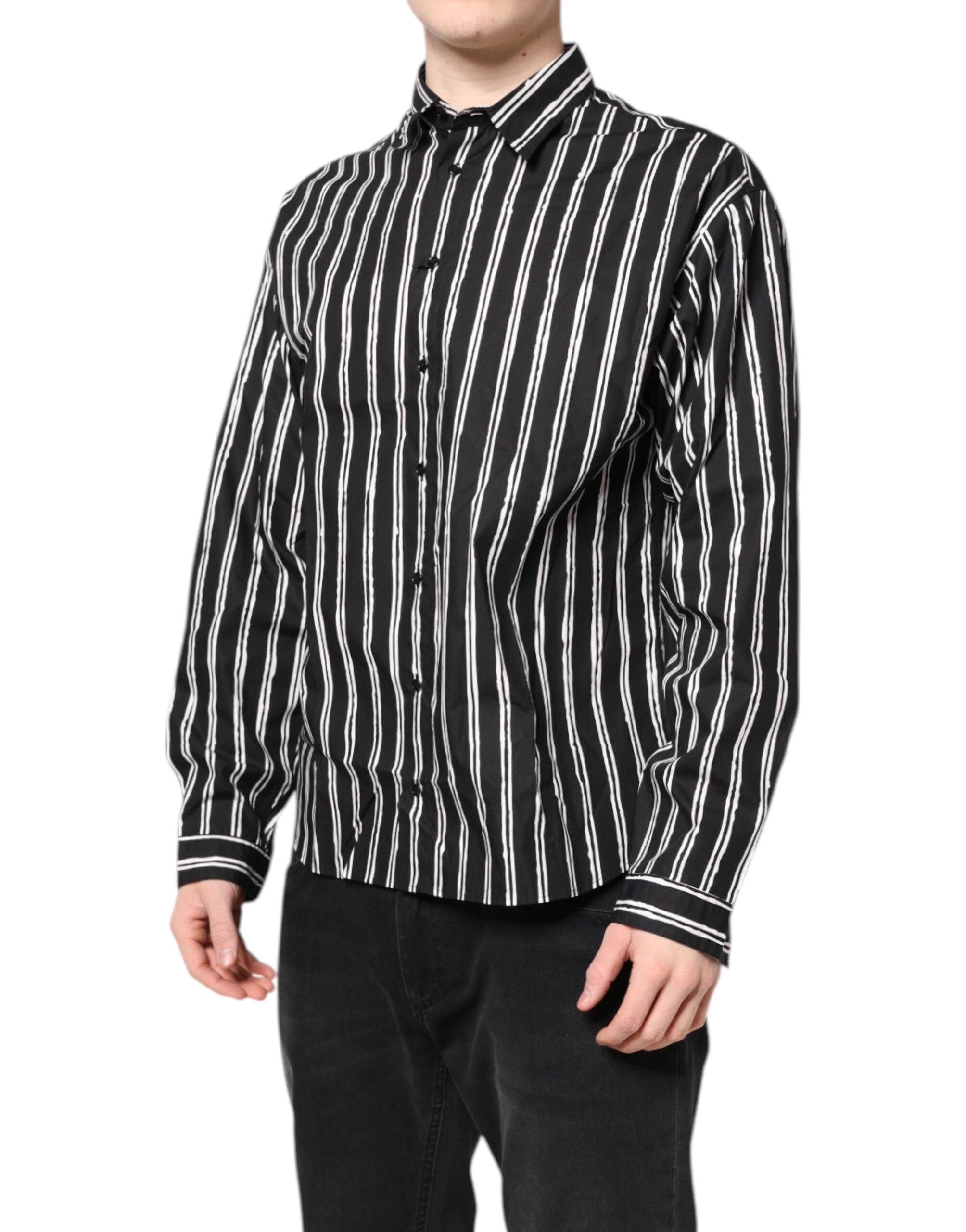 Dolce & Gabbana black and white striped cotton shirt